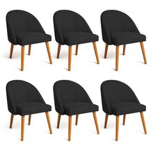 Kit 06 Cadeiras Poltrona De Jantar Luna Suede Pés Palito Castanho - Pallazio Cor Preto