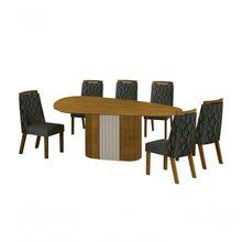 Conjunto Sala De Jantar Mesa Orgânica Sem Vidro 200cm Com 6 Cadeiras Pé Mdf Dacota Freijó Off White/freijó/joli Chumbo