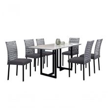 Conjunto De Jantar Lisboa Com 6 Cadeiras Base Goiás Bm Tubulares Off White/ratan Preto/linho 308