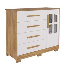 Cômoda Infantil Charlô 1 Porta 4 Gavetas - Móveis Peroba Amendoa/branco