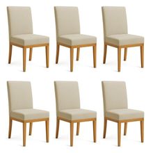 Kit 6 Cadeiras De Jantar Brisa Linho Dourado Base De Madeira - Pallazio