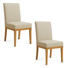 Kit 2 Cadeiras De Jantar Brisa Linho Base De Madeira - Pallazio Cor Dourado