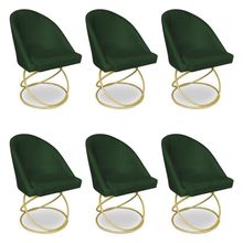 Kit 06 Cadeiras Poltrona De Jantar Bela Suede Base Metálica Luxo Dourado - Pallazio Cor Verde