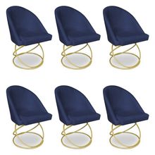 Kit 06 Cadeiras Poltrona De Jantar Bela Suede Base Metálica Luxo Dourado - Pallazio Cor Azul Marinho