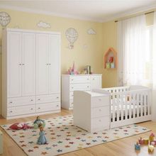 Quarto Infantil 4 Portas Mississipi E Berço Multifuncional Atlanta Ambiente Branco Fosco - Reller