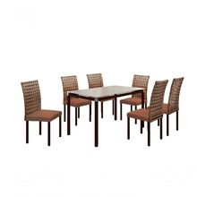 Conjunto De Jantar Lisboa Com 6 Cadeiras E Mesa Retangular Tocantins Bm Tubulares Off White-ratan Chocolate-linho 307