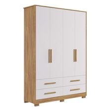 Armário Infantil 4 Portas Lisas Charlô - Móveis Peroba Amendoa-branco