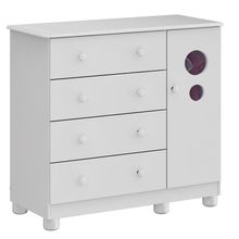 Cômoda Infantil 1 Porta 4 Gavetas Bolinha - Moveis Peroba Branco Brilho