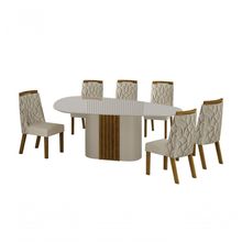 Conjunto Sala De Jantar Mesa Orgânica Com Vidro 200cm Com 6 Cadeiras Pé Mdf Dacota Off White Freijó-off White-joli Palha
