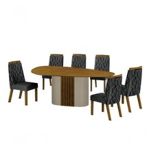 Conjunto Sala De Jantar Mesa Orgânica Sem Vidro 200cm Com 6 Cadeiras Pé Mdf Dacota Off White Freijó-freijó-linho Chumbo