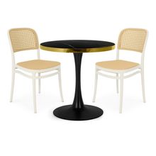 Conjunto Mesa De Jantar Redonda Majestic 70cm Preta Com 2 Cadeiras Roma - Branco