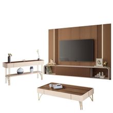 Home Suspenso E Aparador Vivant E Mesa De Centro Cadenza Castanho Off White - Hb Móveis