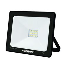 Projetor Led Slim 10w Preto 3000k - Ourolux Refletor Led Slim 3000k 10w Preto Bivolt