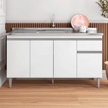 Balcão Gabinete De Pia Para Cozinha Sem Tampo 150cm Tatiane Branco- Mabe Magazine