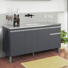 Balcão Gabinete De Pia Para Cozinha Sem Tampo 150cm Tatiane Cinza- Mabe Magazine