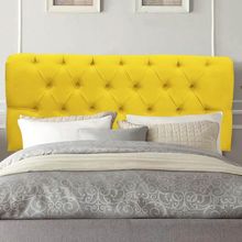 Painel Cabeceira Estofada Paris 160cm Cama Box Queen Corino Amarelo- Mabe Magazine