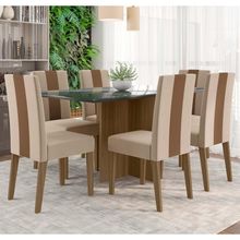 Conjunto Sala De Jantar Mesa Retangular 160cm Com Vidro Helo E 6 Cadeiras Linea Carvalho/grafite/preto - Poliman