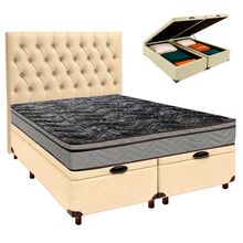 Cama Box Bau + Colchão Casal D28 Conforto Paropas + Cabeceira Estofada
