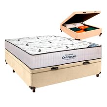 Cama Box Azul + Colchão Casal High Foam Ortobom