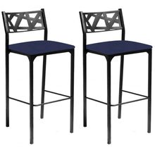 Kit 02 Banquetas Alta Com Encosto Luiza Gourmet Para Balcão Cozinha Suede Azul Marinho - Aurora Line