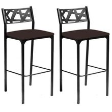 Kit 02 Banquetas Alta Com Encosto Luiza Gourmet Para Balcão Cozinha Suede Marrom - Aurora Line
