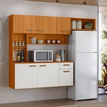 Armário de Cozinha Suspenso Poliman Manu 6 Portas 1 Gaveta MDP Pintura UV Puxadores em Polímero Ripado Freijó Off White Acetinado