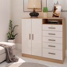 Cômoda Genialflex Guatemala com 2 Portas, 5 Gavetas, 2 Prateleiras, 1 Nicho e 112cm de largura - Freijó/White Laca