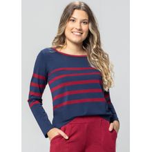 Blusa m/l Pau a Pique Listrada Azul Marinho