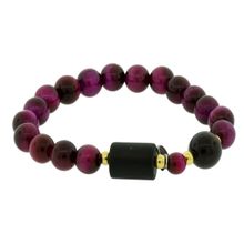 Pulseira Nordic Indra Pedra Olho de Tigre Rosa 8mm Olho de Tigre Vermelho 10mm 20cm