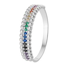 Anel de Prata Rainbow com Zircônias Colors e Bolinhas na Lateral