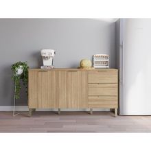 Balcão Kits Paraná 1600 Glam 2 Portas 3 Gavetas Painel Ripado Freijó Vanilla