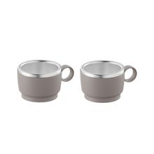 CONJUNTO 2 PEÇAS TRAMONTINA 2 XÍCARAS PARA CAFÉ EMPILHAVEL 80ML ALÇA REDONDA EM AÇO INOX CINZA 64760/328