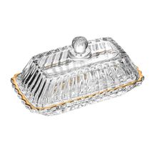 Manteigueira Retangular Wolff Império 15,5x7,5x8,5cm Cristal com Tampa e Fio de Ouro