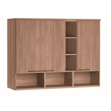 Armário Módulo Aéreo Santos Andirá Toledo Ponte 3 Portas 6 Prateleiras Iluminação LED 146cm Wood