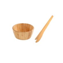 Tigela Bowl Saladeira e Pegador 30cm Pinça Bambu Natural