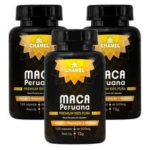 Maca Peruana Premium 100% Pura  3  Frascos com 120 cápsulas     Chamel