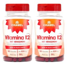 Vitamina K2 MK7 Menaquinona  - 2 Frascos de 60 cápsulas de 500 mg   Chamel