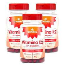 Vitamina K2 MK7 Menaquinona  - 3 Frascos de 60 cápsulas de 500 mg   Chamel