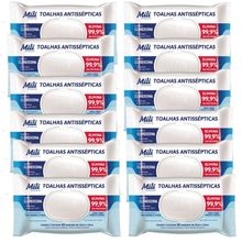 Lenço Umedecido ou Toalhas Antissépticas Mili  12 pacotes c/ 50 (total: 600 toalhas)