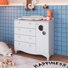 Cômoda Infantil 4 Gavetas 1 Porta Encanto Branco Completa Móveis