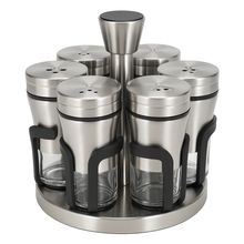 Porta Temperos Giratório Inox com 6 Potes de Vidro Com Visor Design Sofisticado Premium