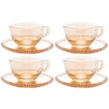 Conjunto com 4 Xícaras e Pires para Chá Wolff Pearl em Cristal Âmbar - 180 ml