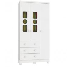 Armário Infantil 3 Portas 3 Gavetas Tedy - Moveis Peroba Branco Brilho