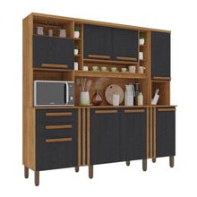 Armário De Cozinha Completo Acácia 8 Portas 2 Gavetas Salleto Cinamomo/preto