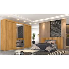 Guarda-Roupa Europa Grécia com espelho, 3 portas de correr, 6 gavetas e 12 prateleiras – 226 cm de largura