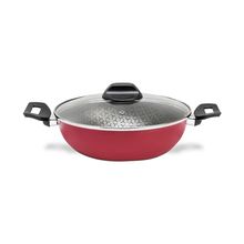Panela Wok Brinox Anis Alças Baquelite Antiaderente Pro-Flon 2,3L 24cm Tampa de Vidro Borgonha