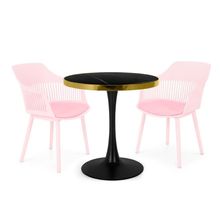 Conjunto Mesa De Jantar Redonda Majestic 70cm Preta Com 2 Cadeiras Estofadas Marcela - Rosa