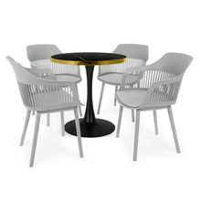 Conjunto Mesa De Jantar Redonda Majestic 70cm Preta Com 4 Cadeiras Estofadas Marcela - Cinza