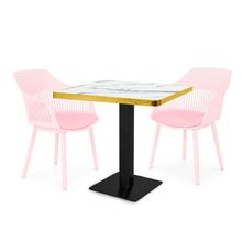 Conjunto Mesa De Jantar Quadrada Venezia 70x70cm Branca Com 2 Cadeiras Estofadas Marcela - Rosa