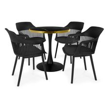 Conjunto Mesa De Jantar Redonda Majestic 70cm Preta Com 4 Cadeiras Estofadas Marcela - Preto